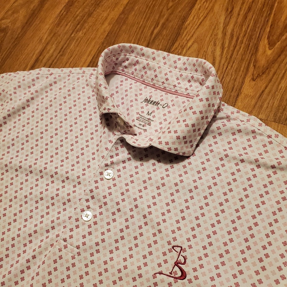 Johnnie O Polo Golf Shirt Men Medium Pink‎ Short Sleeve Geometric Casual